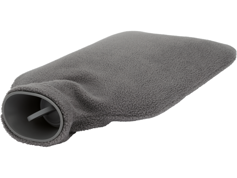 Grijze warmwaterkruik met een zachte fleecehoes