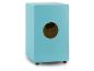 Turquoise cajon met een rond klankgat