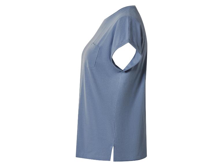 Blauw dames T-shirt met korte mouwen en zak