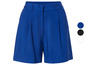 Blauwe, geplooide korte broek voor dames.