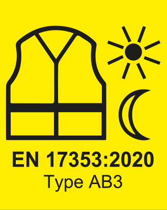 EN 17353:2020 Type AB3 label met vest, zon en maan.