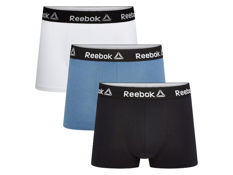 Drie paar Reebok boxershorts in wit, blauw en zwart