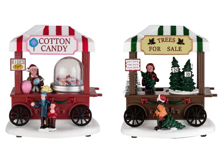 Twee kerstkarren: één met suikerspin en één met kerstbomen te koop