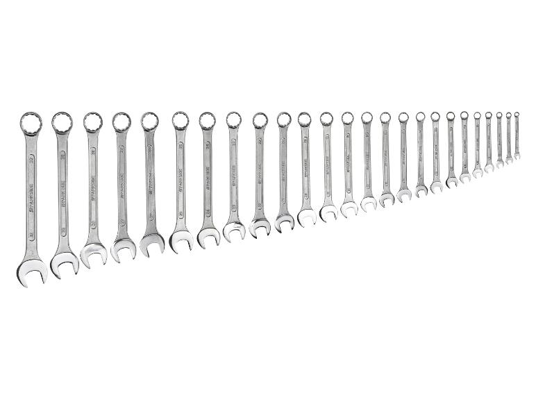 Een set Parkside combinatiesleutels, gerangschikt op maat.