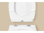 Witte toiletzitting met open deksel, toont de scharnieren en het soft-close mechanisme.