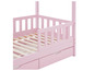 Roze kinderbed met spijlen en twee laden.