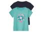 Twee shirts voor meisjes: een lichtgroene met Peppa Pig en een donkerblauwe.