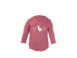 Roze babyromper met lange mouwen en een print van een wit konijntje en bloemen.