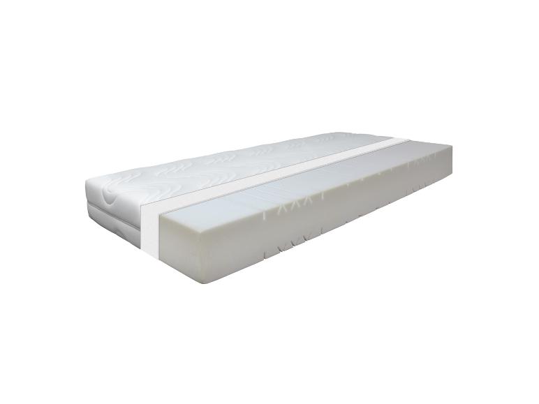 Wit matras met een dwarsdoorsnede die de vullagen toont.