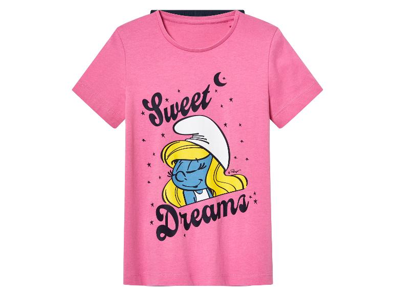 Een roze T-shirt met Smurfin en de tekst 'Sweet Dreams'.