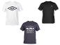 Umbro T-shirts: wit met logo, effen zwart, grijs met herhalende naam.