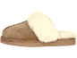 Bruine pantoffel met crèmekleurige imitatiebont voering.