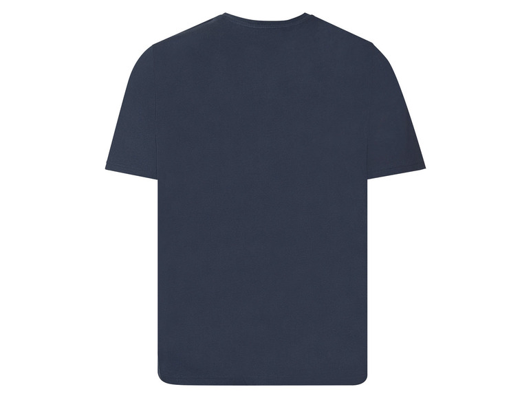 Een donkerblauw T-shirt met korte mouwen.