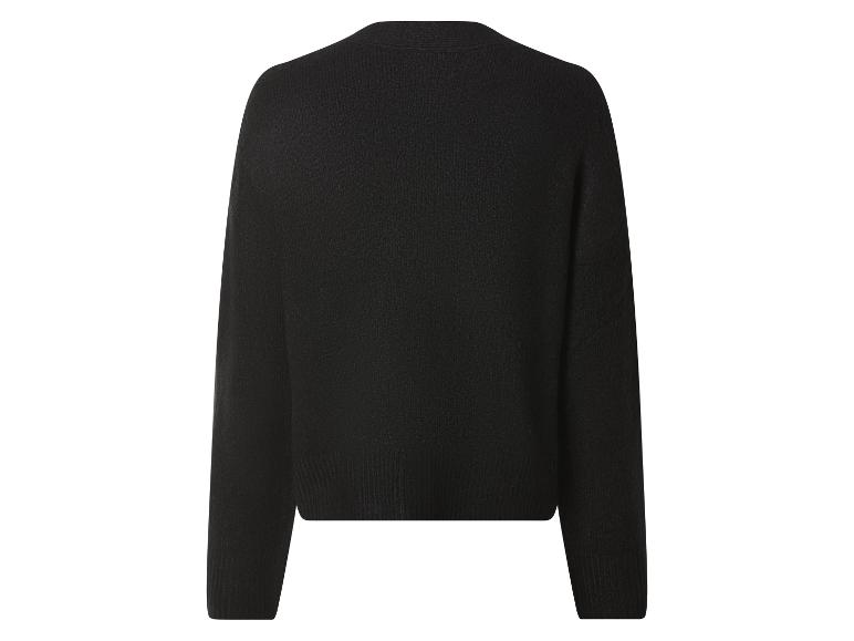 Zwarte trui met lange mouwen en ronde hals, achteraanzicht