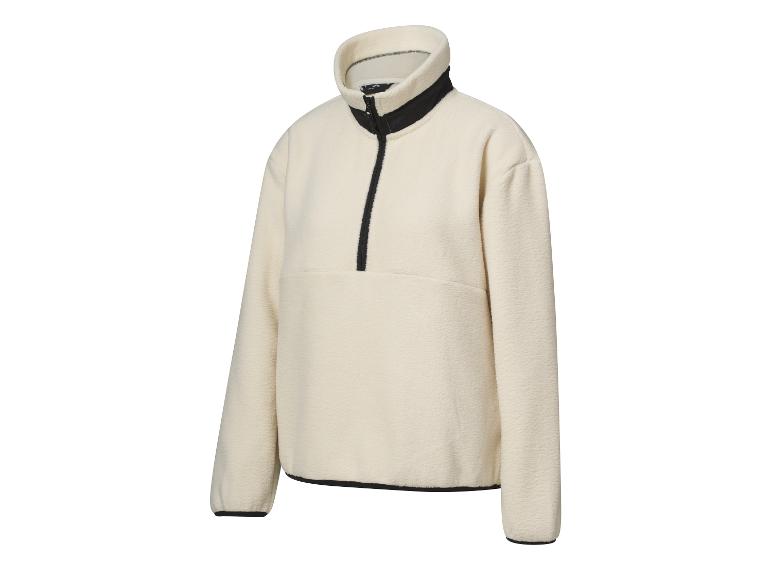 Crèmekleurige fleece trui met zwarte rits en biesdetails