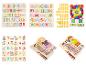 Educatieve houten spellen: puzzels met letters, cijfers, anatomie en een klok.