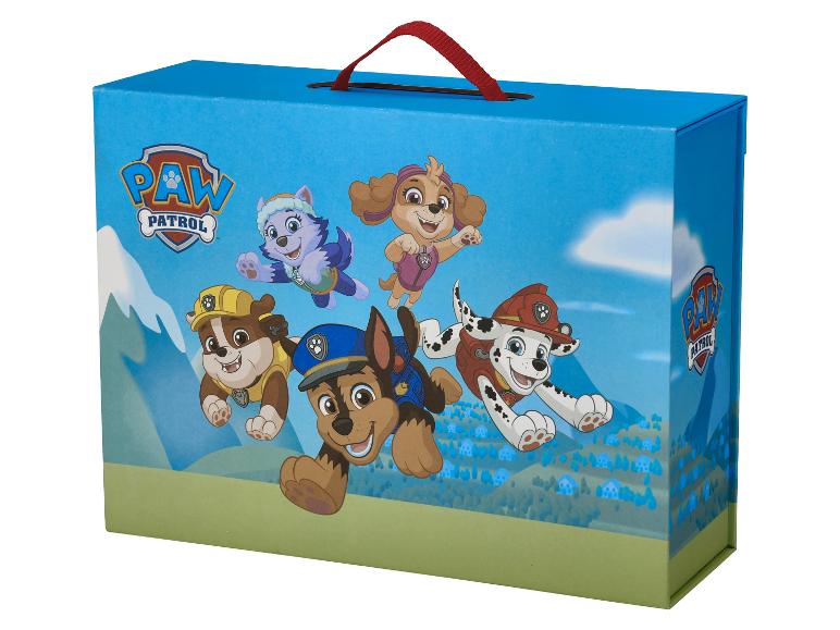 Paw Patrol doos met tekenfilmfiguren, waaronder Chase, Marshall en Skye