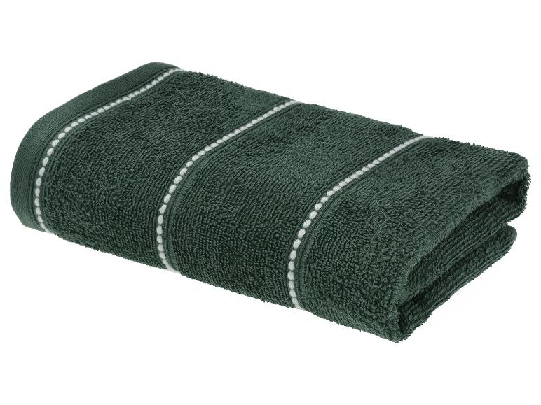 Donkergroene handdoek met witte gestreepte details
