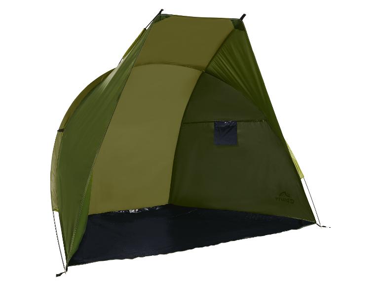 Groene zonnescherm: Quechua tent, zonbescherming voor strand of camping.