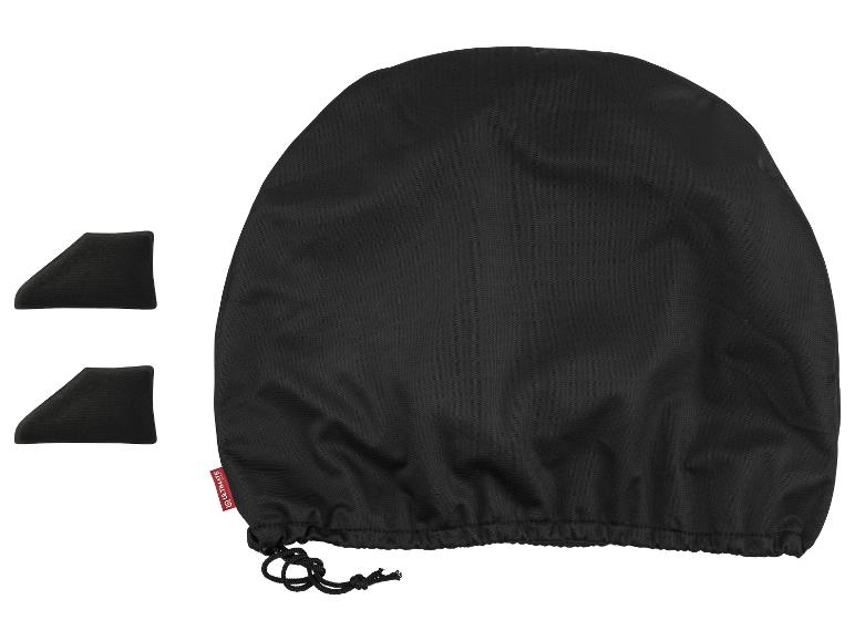 Zwarte beschermhoes met trekkoord en twee kleine zwarte wiggen