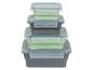 Stapelbare siliconen lunchboxen: grijs en groen.