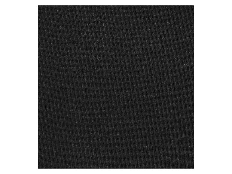 Zwarte ribbelstof, geschikt voor kleding of decoratie.