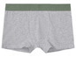Grijze boxershorts met een groene tailleband.