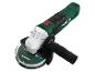 Groen-witte Parkside haakse slijper met zwart handvat en slijpschijf.