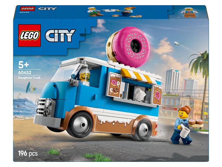 LEGO City 60452 Donut Truck set met een blauwe truck en twee minifiguren.