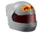 Grijze racehelm met Red Bull-logo en rood vizier