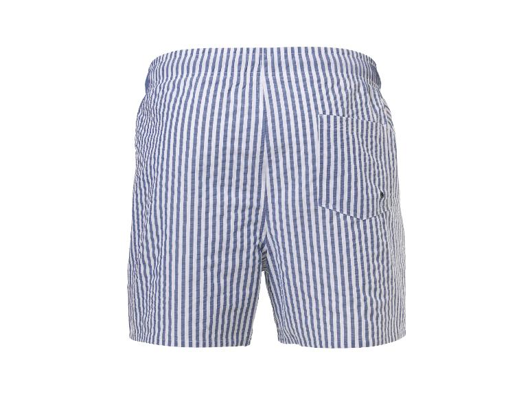 Heren short met blauw-witte strepen en achterzak.