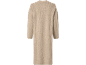 Lang beige geribbeld gebreid vest, achteraanzicht.