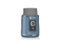 Blauwe en grijze persoonlijke blender met 'START STOP' en aan/uit knoppen