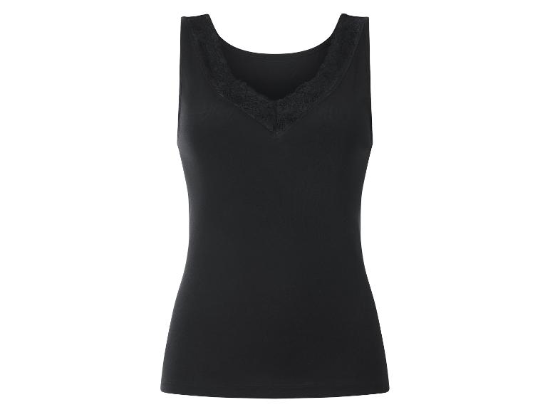 Zwarte tanktop met kanten V-hals.