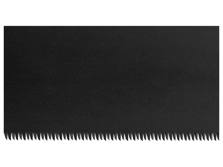 Een zwart zaagblad met een gekarteld rand.