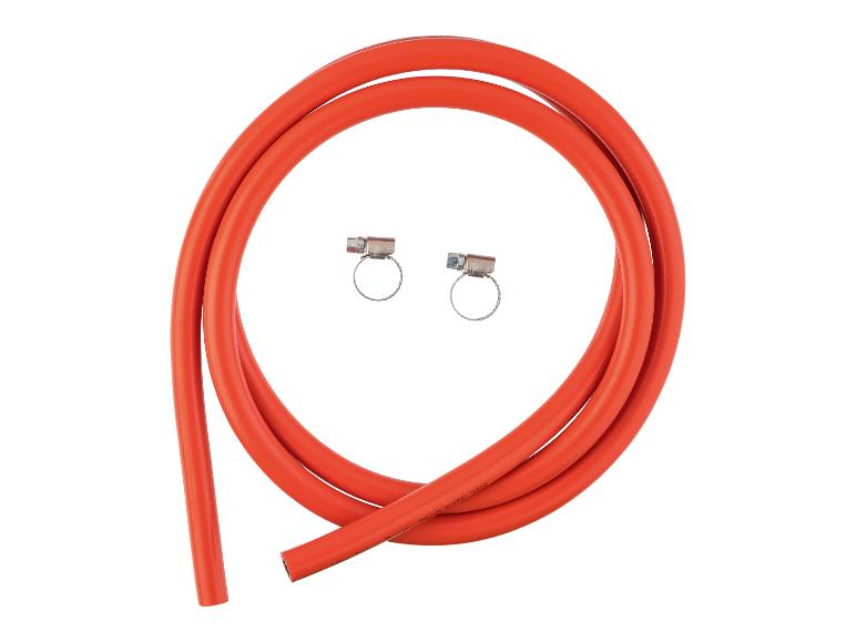 Oranje gasslang met twee metalen slangklemmen