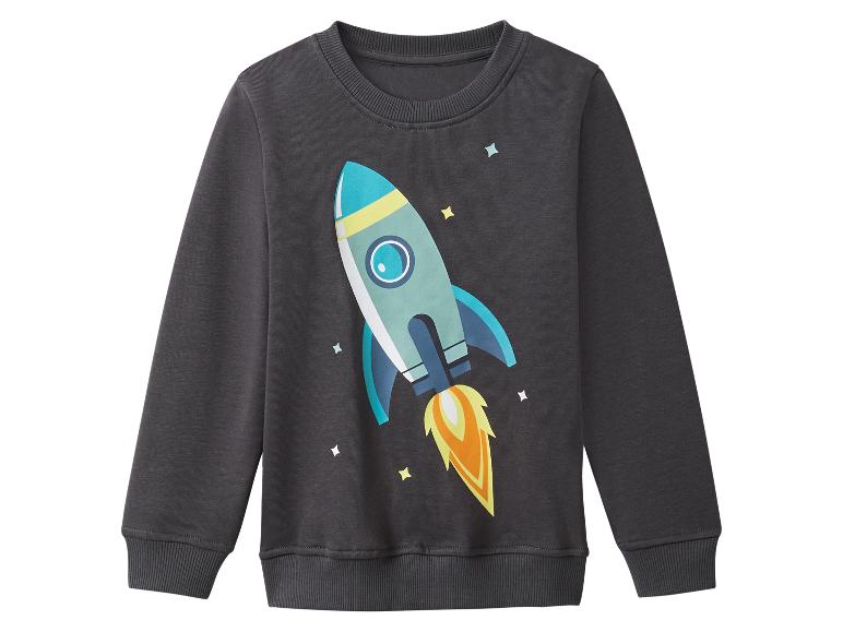 Grijze sweater voor kinderen met raketprint.