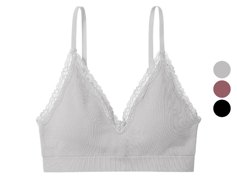 Grijze kanten bralette, met kleuropties: grijs, roze en zwart.