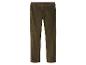 Donkergroene corduroy broek met rechte pijpen en knoopsluiting.