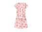 Roze pyjama met kersenprint, bestaande uit een T-shirt en een korte broek.