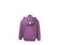 Paarse kinderhoodie met dieren gezicht op de capuchon, achteraanzicht.