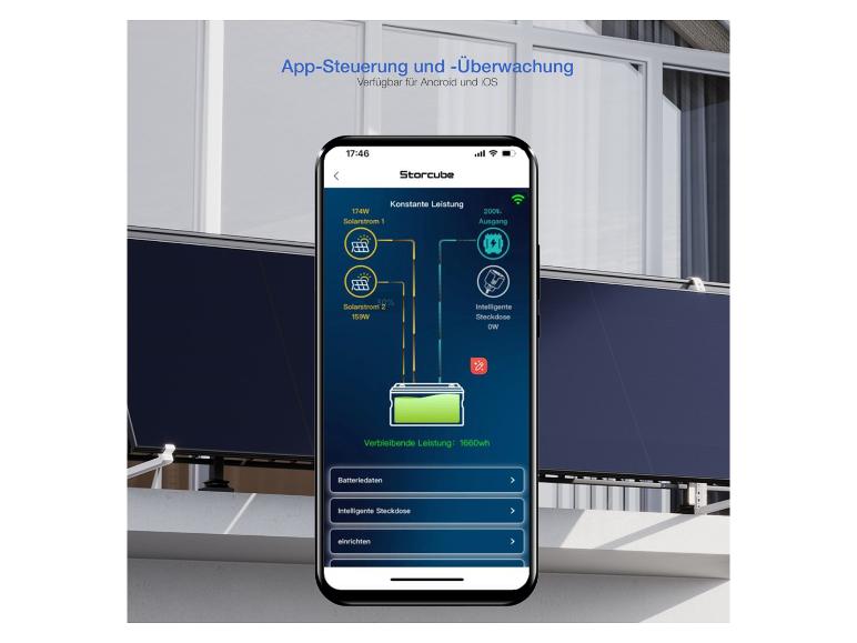Storcube app: zonnepanelen en batterij, monitoring via smartphone.