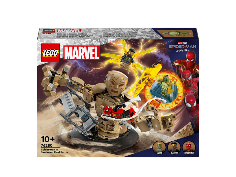 Lego Marvel Spider-Man versus Sandman met Electro en Lizard minifiguren.