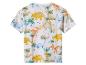 Wit T-shirt met kleurrijk dinosaurus- en palmbomenpatroon.