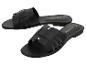 Zwarte platte sandalen met gevlochten bandjes, met merklogo op de binnenzool.