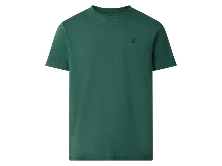 Groen T-shirt met korte mouwen en een klein geborduurd logo op de borst.