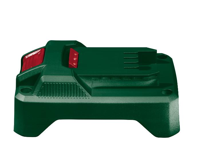 Donkergroene Bosch batterijadapter.