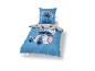 Blauw dekbedovertrek en kussensloop set met cartoonfiguurprint