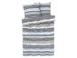 Beddengoedset met gestreept patroon in grijs en blauw.