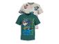 Twee kinder-T-shirts, één wit met puppy-patroon en één groen met een puppy en de tekst 'WE'VE GOT DINOS TO SAVE! PAW PATROL'.